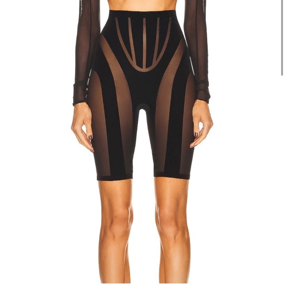 Mugler X Wolford high waist short flocked mesh panel stretch tull sz medium